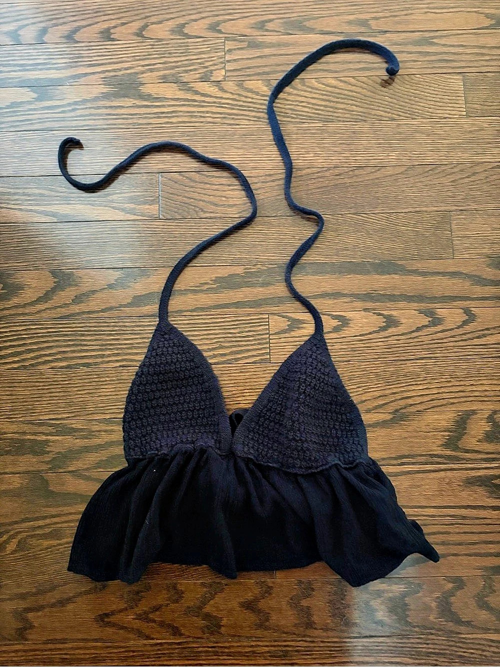 Garage Crochet Halter Tank Top Navy Blue Bikini Top Size Small